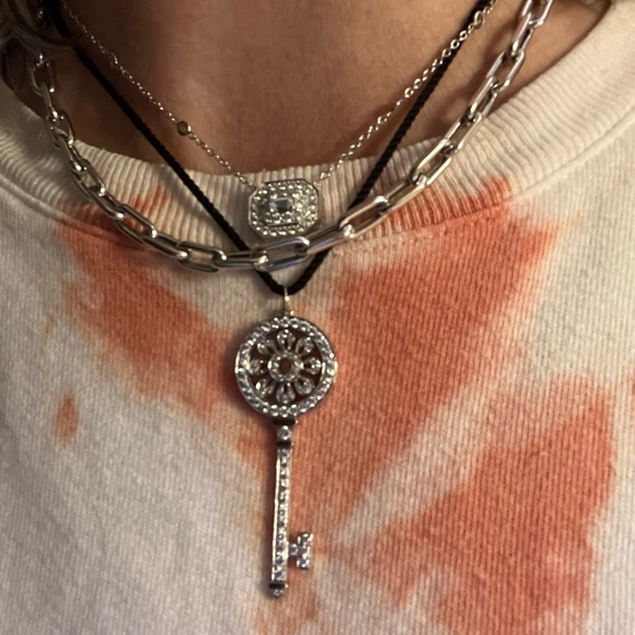Tiffany & Co LARGE Diamond Platinum Petals Key Pendant Necklace EUC - Picture 5 of 16